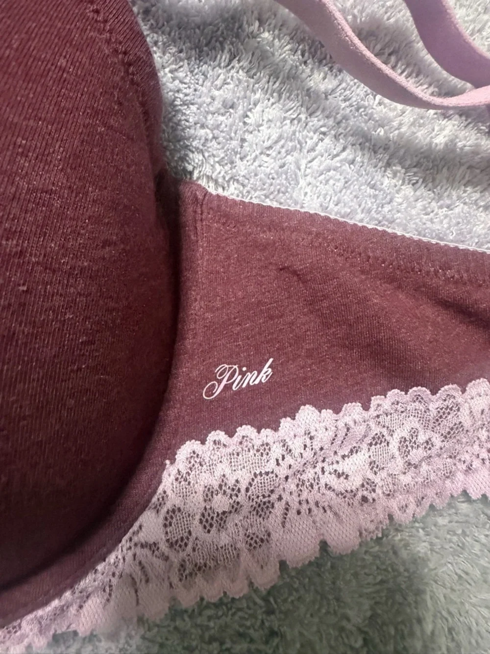 PINK Victoria's Secret Plum Bra with Light Pink Lace Trim - Picture 4 of 4